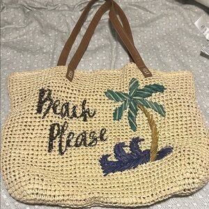 Tropical Vibes Woven Tote Bag - Cream and Brown